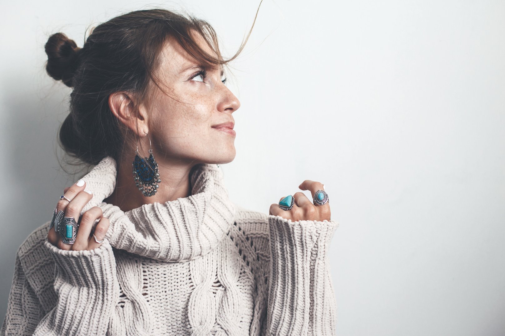 Boho Jewelry and Woolen Sweater on Model